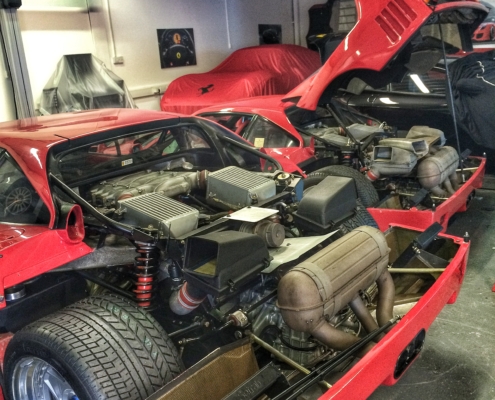 Two Ferrari F40 at SBR Workshop